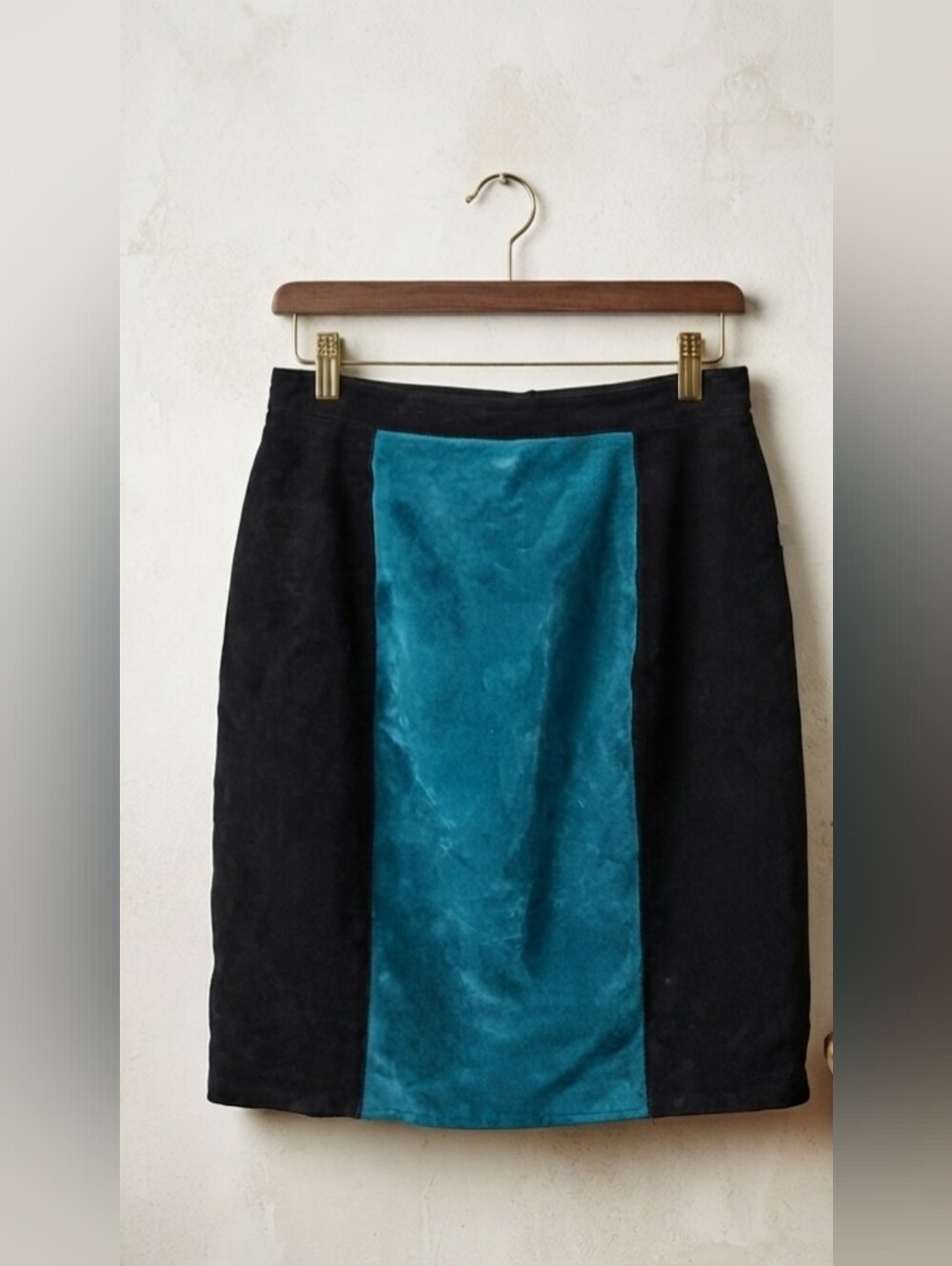 🖤 Vintage Teal Panel Suede Pencil Skirt - Size 14